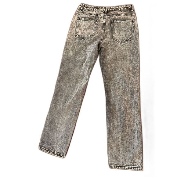 Adika Neon Stripe High Rise Straight Jeans Distressed Knees Gray Pink Women M - Picture 3 of 6